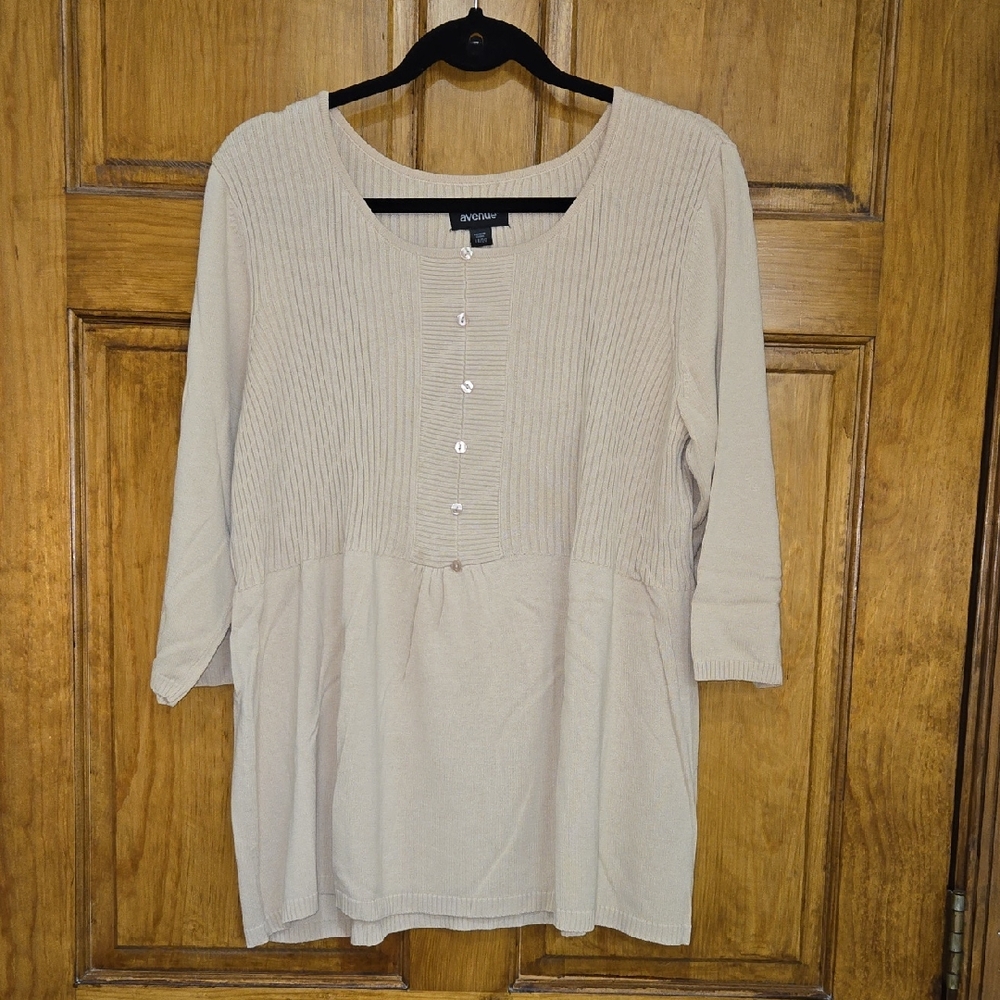 Avenue Beige Scoop Neck Sweater